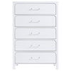 Asiy Tall Dresser Chest 5 Drawers Clear Bar Handles Silver Pearl White By Casagear Home BM318883