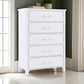 Asiy Tall Dresser Chest 5 Drawers Clear Bar Handles Silver Pearl White By Casagear Home BM318883