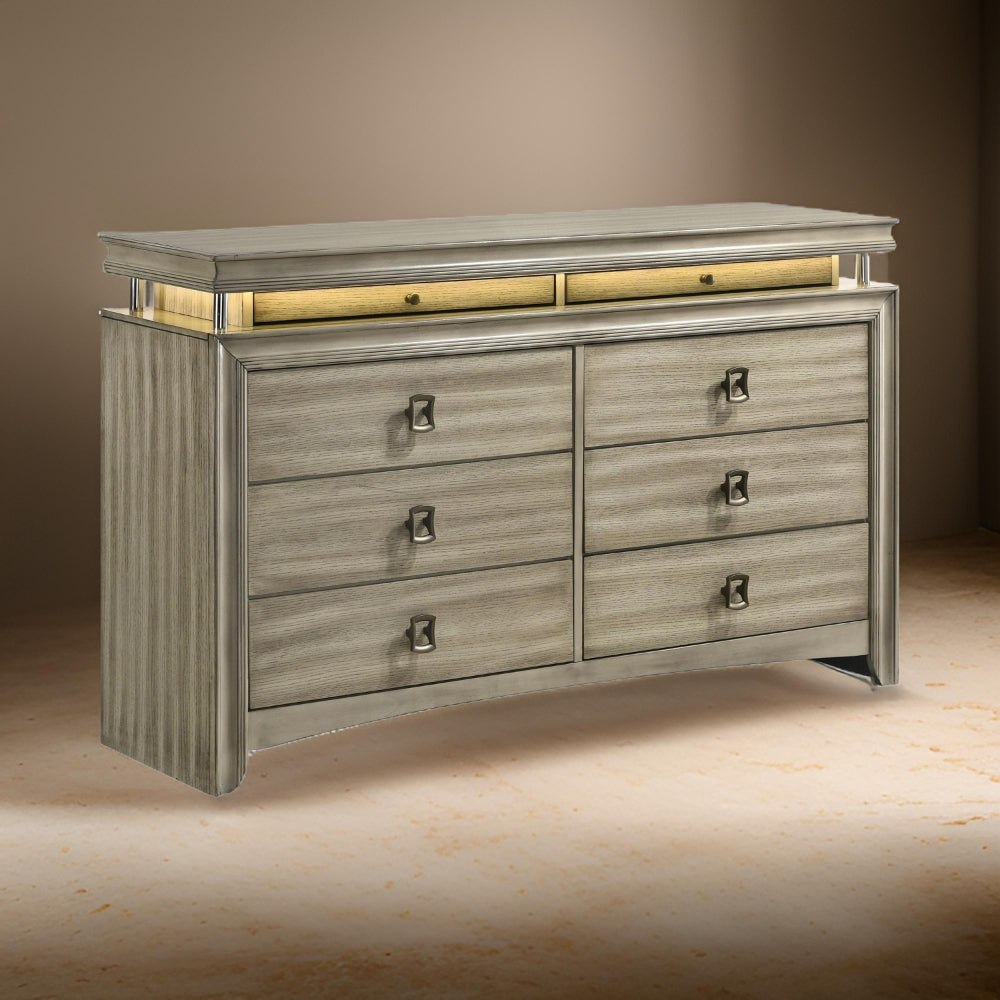 Sele Dresser 8 Drawers LED Lighting Touch Switch Rustic Beige Wood By Casagear Home BM318885