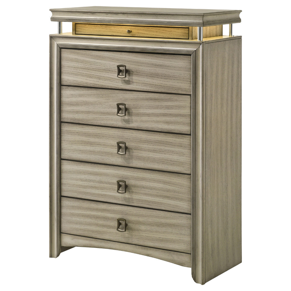 Sele Tall Dresser Chest 6 Drawers LED Lighting Touch Switch Beige By Casagear Home BM318886