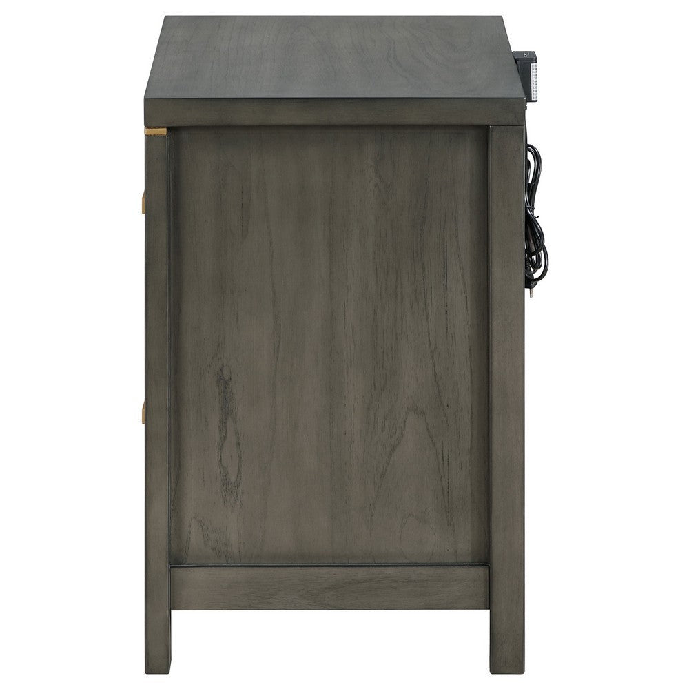 Ren Nightstand 2 Drawers Brass Tone Accents Bar Handles Dark Gray By Casagear Home BM318887