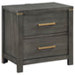 Ren Nightstand, 2 Drawers, Brass Tone Accents, Bar Handles, Dark Gray  By Casagear Home