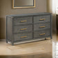 Ren Dresser 6 Drawers Brass Tone Accents Bar Handles Dark Gray Wood By Casagear Home BM318888