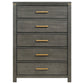 Ren Tall Dresser Chest 5 Drawers Brass Tone Accents Bar Handles Gray By Casagear Home BM318889