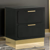 Caer Nightstand 2 Drawers Gold Accent Recessed Base Bar Handles Black By Casagear Home BM318890