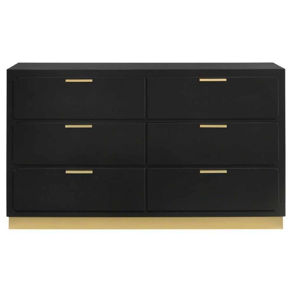 Caer Dresser 6 Drawers Gold Accent Recessed Base Bar Handles Black By Casagear Home BM318891