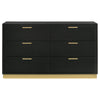 Caer Dresser 6 Drawers Gold Accent Recessed Base Bar Handles Black By Casagear Home BM318891