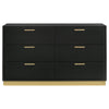 Caer Dresser 6 Drawers Gold Accent Recessed Base Bar Handles Black By Casagear Home BM318891