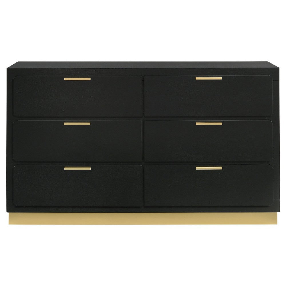 Caer Dresser 6 Drawers Gold Accent Recessed Base Bar Handles Black By Casagear Home BM318891