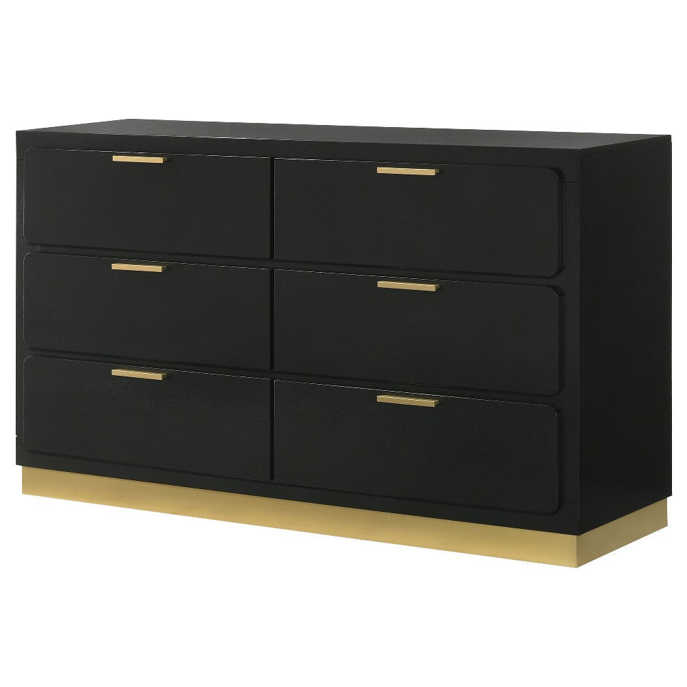 Caer Dresser 6 Drawers Gold Accent Recessed Base Bar Handles Black By Casagear Home BM318891