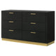Caer Dresser 6 Drawers Gold Accent Recessed Base Bar Handles Black By Casagear Home BM318891