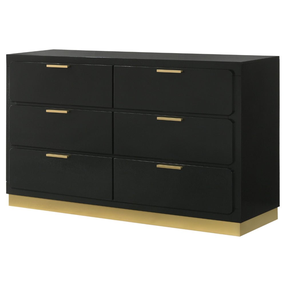 Caer Dresser 6 Drawers Gold Accent Recessed Base Bar Handles Black By Casagear Home BM318891