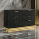 Caer Dresser, 6 Drawers, Gold Accent Recessed Base, Bar Handles, Black By Casagear Home