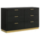 Caer Dresser 6 Drawers Gold Accent Recessed Base Bar Handles Black By Casagear Home BM318891