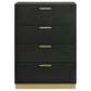 Caer Tall Dresser Chest 4 Drawers Recessed Base Bar Handles Black Gold By Casagear Home BM318892