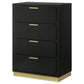 Caer Tall Dresser Chest 4 Drawers Recessed Base Bar Handles Black Gold By Casagear Home BM318892