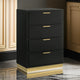 Caer Tall Dresser Chest 4 Drawers Recessed Base Bar Handles Black Gold By Casagear Home BM318892