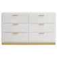 Caer Dresser 6 Drawers Gold Accent Recessed Base Bar Handles White By Casagear Home BM318894