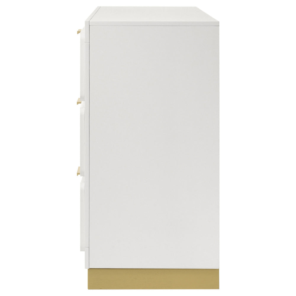 Caer Dresser 6 Drawers Gold Accent Recessed Base Bar Handles White By Casagear Home BM318894