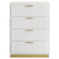 Caer Tall Dresser Chest 4 Drawers Recessed Base Bar Handles White Gold By Casagear Home BM318895