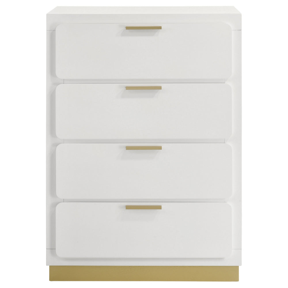 Caer Tall Dresser Chest 4 Drawers Recessed Base Bar Handles White Gold By Casagear Home BM318895