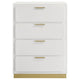 Caer Tall Dresser Chest 4 Drawers Recessed Base Bar Handles White Gold By Casagear Home BM318895