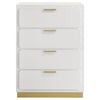 Caer Tall Dresser Chest 4 Drawers Recessed Base Bar Handles White Gold By Casagear Home BM318895