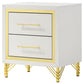 Jenny Nightstand 2 Drawers Hairpin Style Legs in Gold Bar Handles White By Casagear Home BM318896