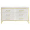 Jenny Dresser 6 Drawers Hairpin Style Legs in Gold Bar Handles White By Casagear Home BM318897