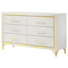 Jenny Dresser 6 Drawers Hairpin Style Legs in Gold Bar Handles White By Casagear Home BM318897