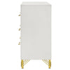 Jenny Dresser 6 Drawers Hairpin Style Legs in Gold Bar Handles White By Casagear Home BM318897