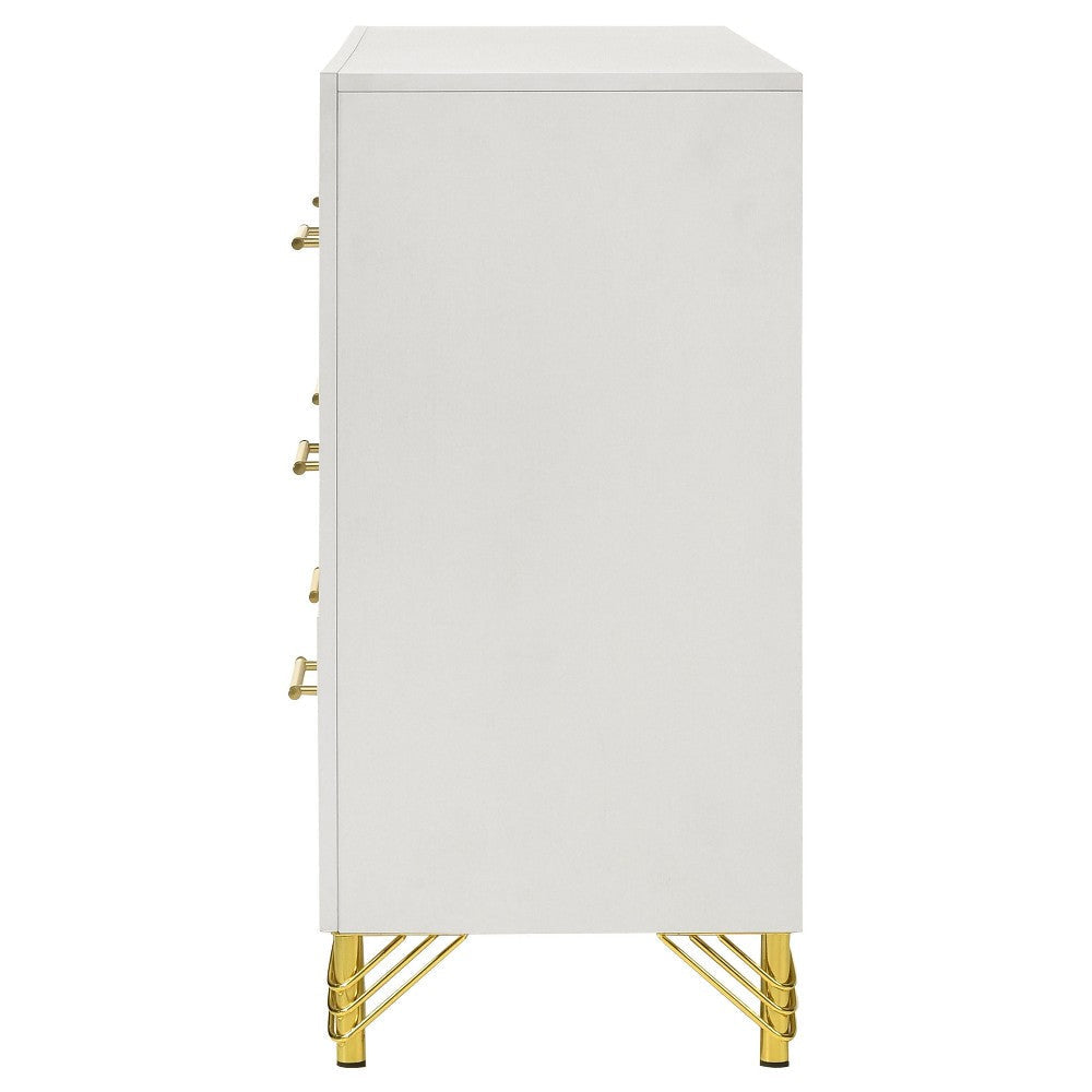 Jenny Dresser 6 Drawers Hairpin Style Legs in Gold Bar Handles White By Casagear Home BM318897