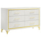 Jenny Dresser 6 Drawers Hairpin Style Legs in Gold Bar Handles White By Casagear Home BM318897