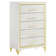 Jenny Tall Dresser Chest 5 Drawers Hairpin Legs Bar Handles White Gold By Casagear Home BM318898