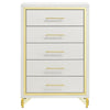 Jenny Tall Dresser Chest 5 Drawers Hairpin Legs Bar Handles White Gold By Casagear Home BM318898