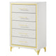 Jenny Tall Dresser Chest 5 Drawers Hairpin Legs Bar Handles White Gold By Casagear Home BM318898