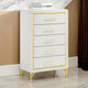 Jenny Tall Dresser Chest, 5 Drawers, Hairpin Legs, Bar Handles, White, Gold By Casagear Home