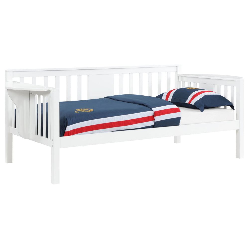 Daisy Twin Daybed Drop Down Tables Slats for Mattress White Wood Frame By Casagear Home BM318900