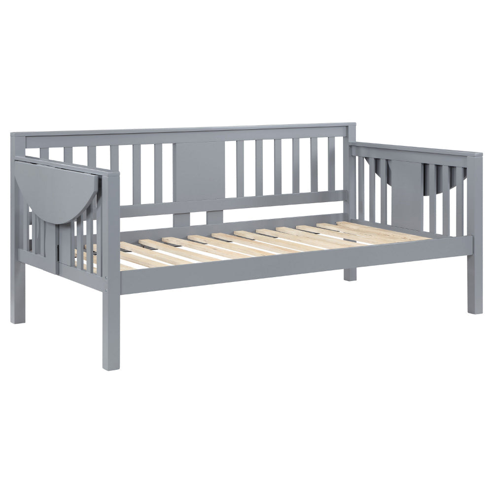 Daisy Twin Daybed Drop Down Tables Slats for Mattress Gray Wood Frame By Casagear Home BM318901