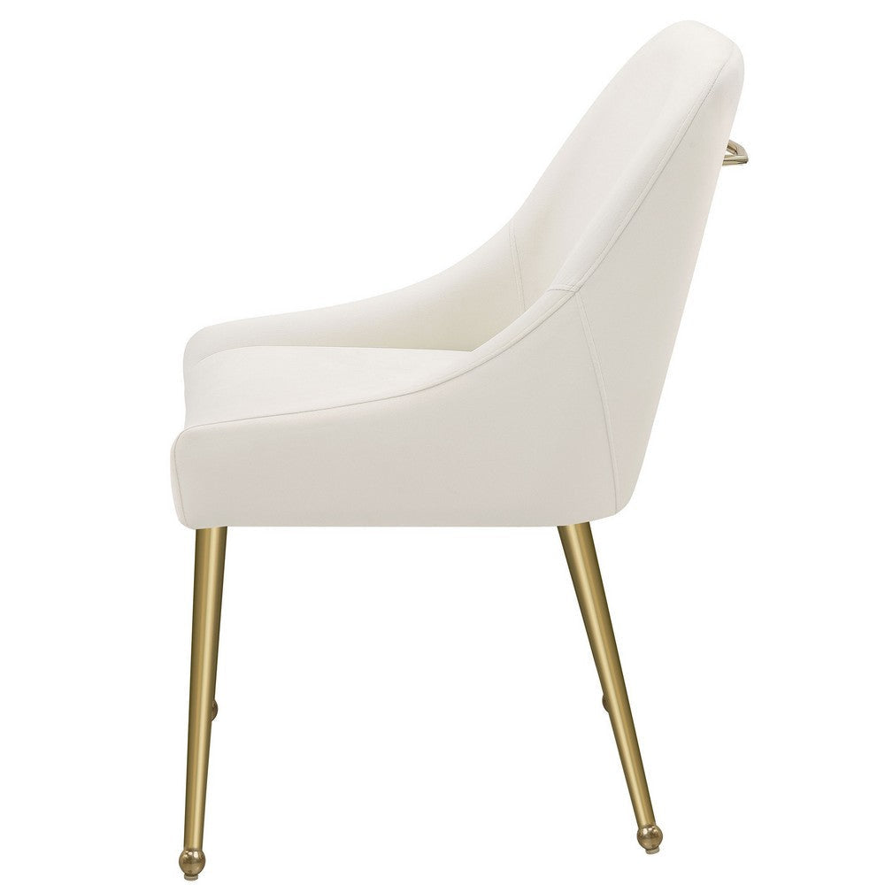 Maya Dining Side Chair Set of 2 Ivory Velvet Brass Plated Metal Legs By Casagear Home BM318904