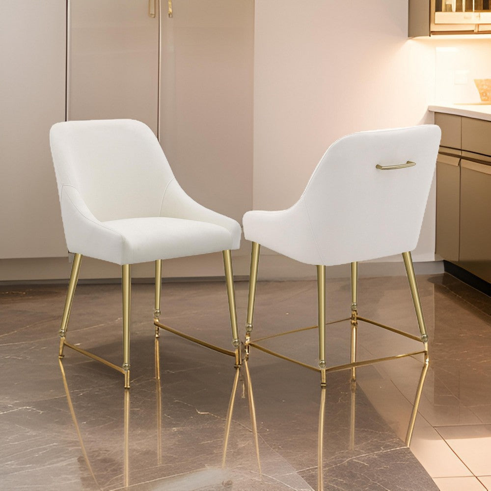 Maya Dining Side Chair Set of 2 Ivory Velvet Brass Plated Metal Legs By Casagear Home BM318904