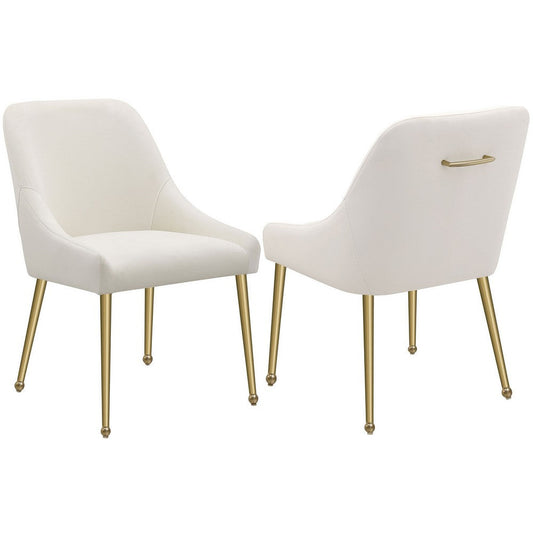 Maya Dining Side Chair Set of 2, Ivory Velvet, Brass Plated Metal Legs By Casagear Home