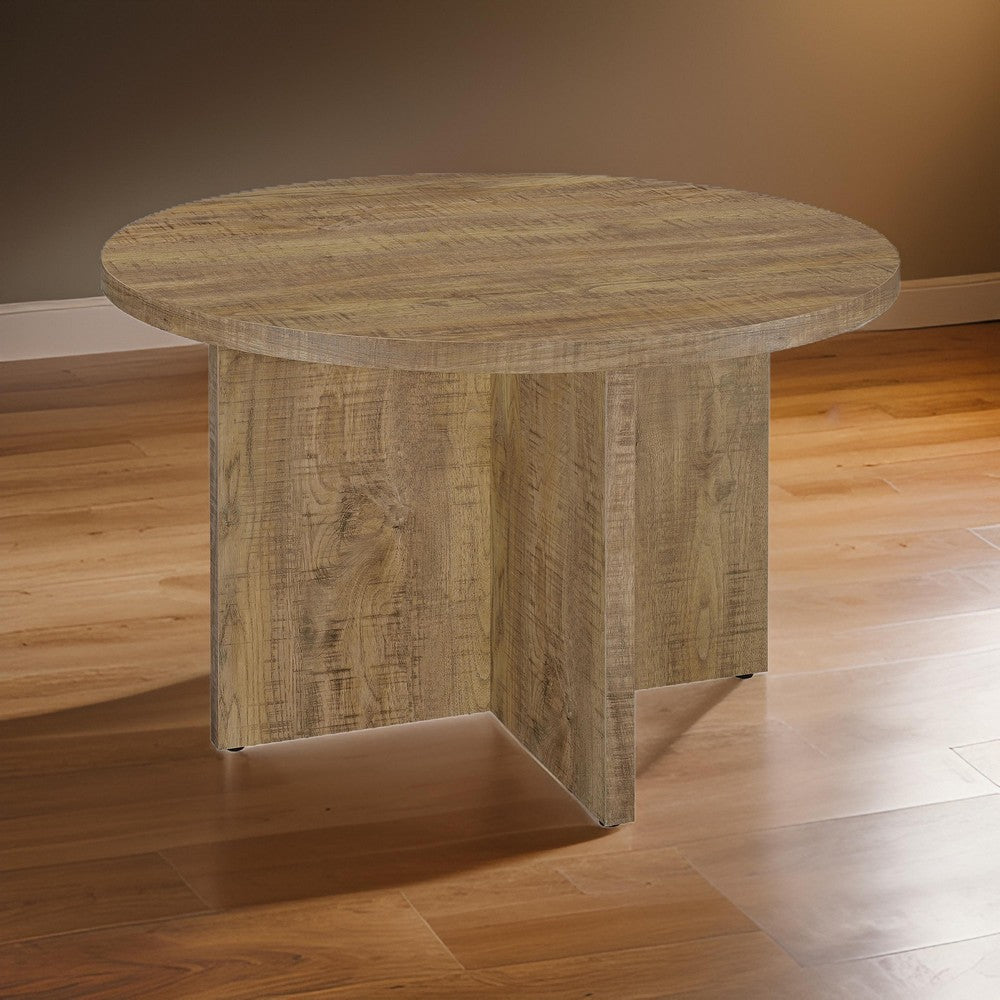 Lama Dining Table, 47 Inch Round Top X Cross Legs, Natural Brown Wood Frame By Casagear Home