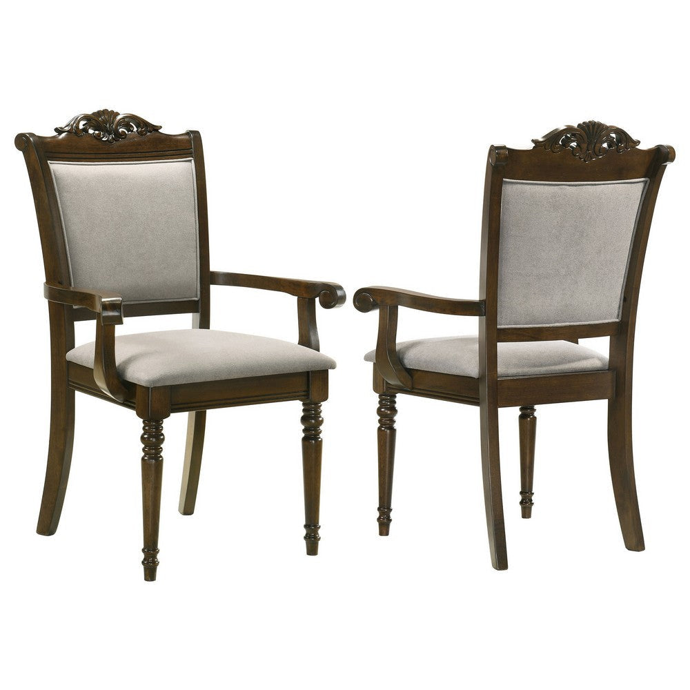 Ross Dining Armchair Set of 2, Gray Seat, Classic Design, Chestnut Brown By Casagear Home