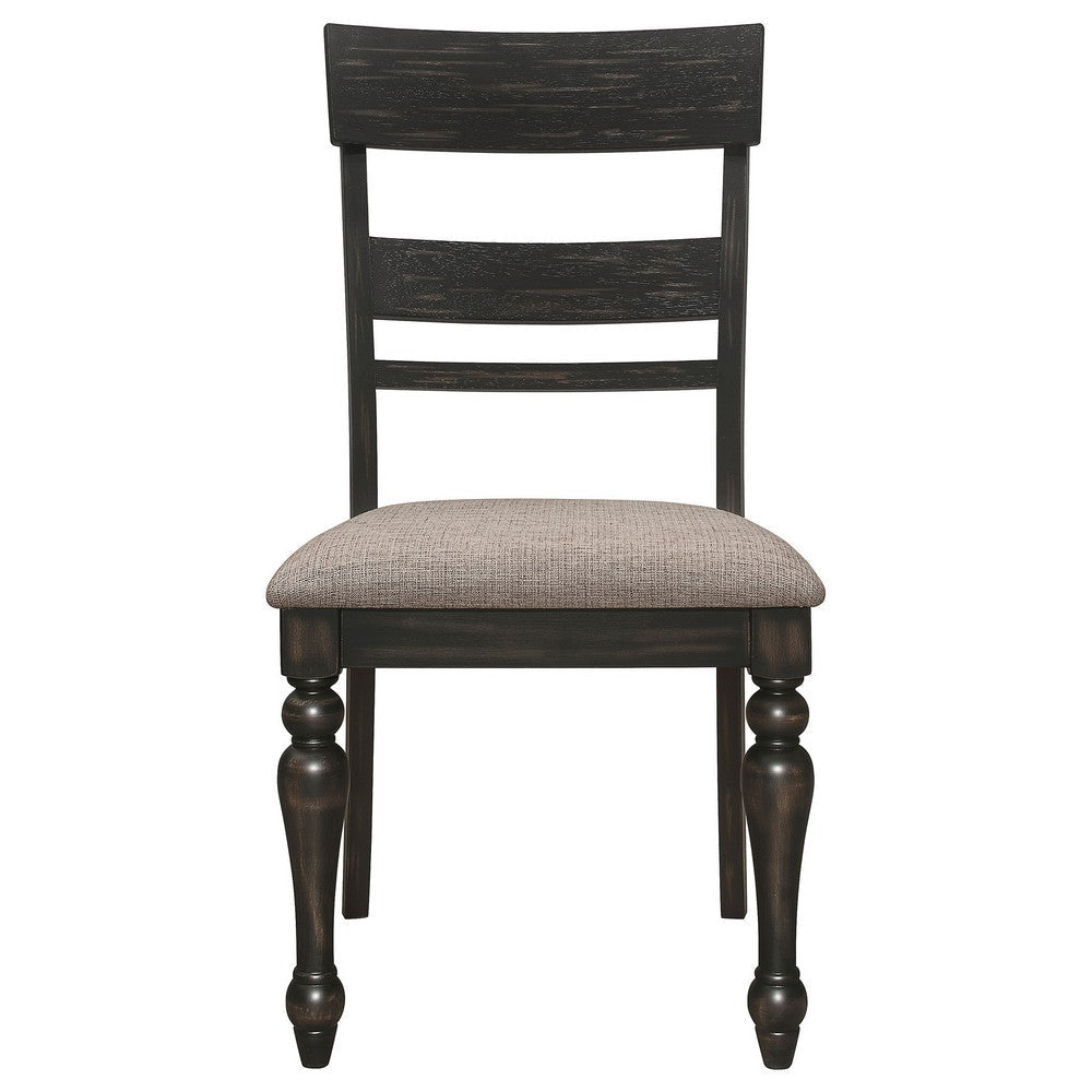 Brad Dining Chair Set of 2 Ladder Back Stone Brown Charcoal Gray By Casagear Home BM318914