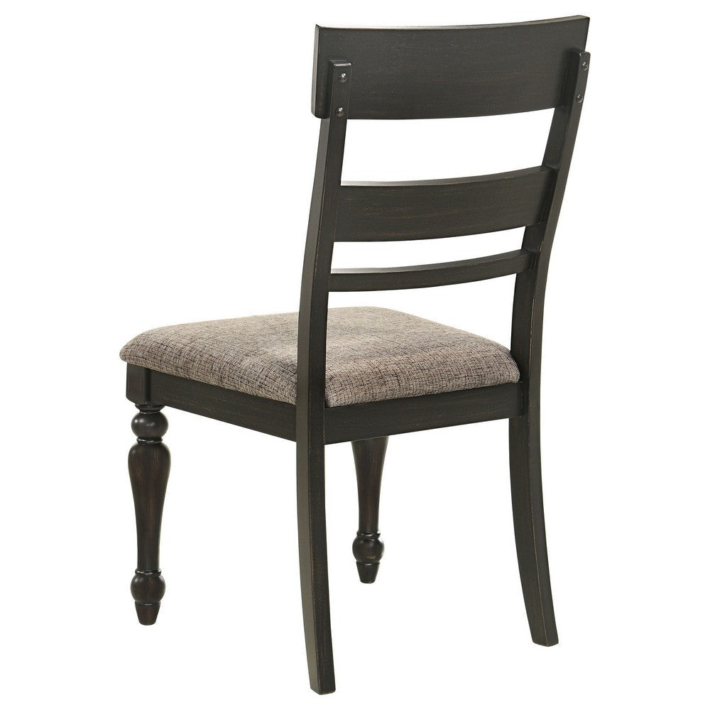 Brad Dining Chair Set of 2 Ladder Back Stone Brown Charcoal Gray By Casagear Home BM318914