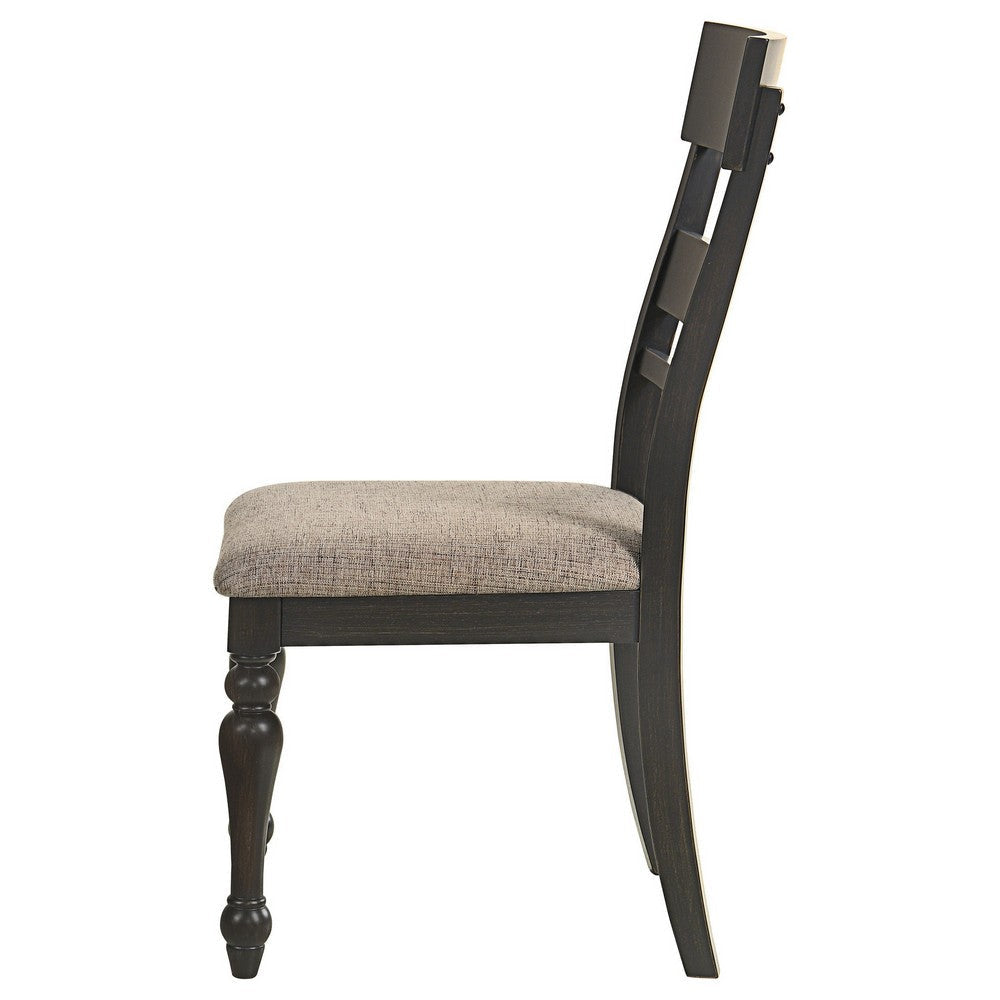 Brad Dining Chair Set of 2 Ladder Back Stone Brown Charcoal Gray By Casagear Home BM318914