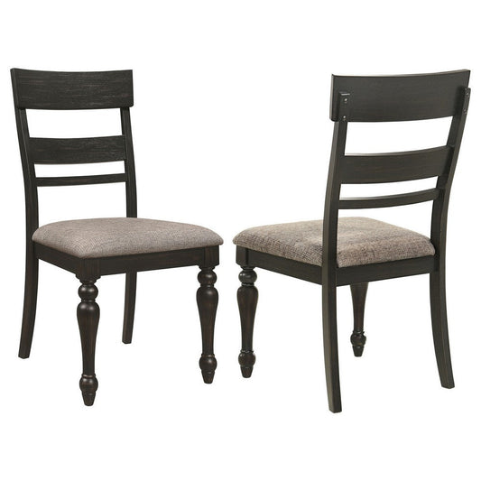 Brad Dining Chair Set of 2, Ladder Back, Stone Brown,  Charcoal Gray By Casagear Home