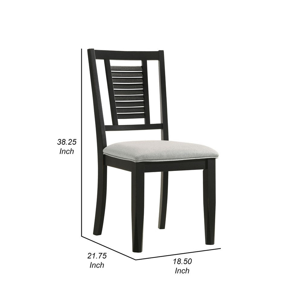 Brar Dining Chair Set of 2 Ladder Back Black Washed Light Gray 19 Inch By Casagear Home BM318917