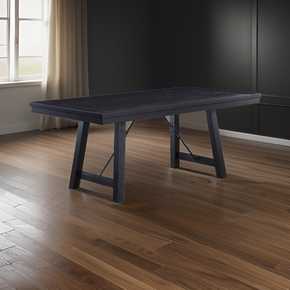 Brar Dining Table 72 Inch Rectangular Top Trestle Base Black Iron Wood By Casagear Home BM318918